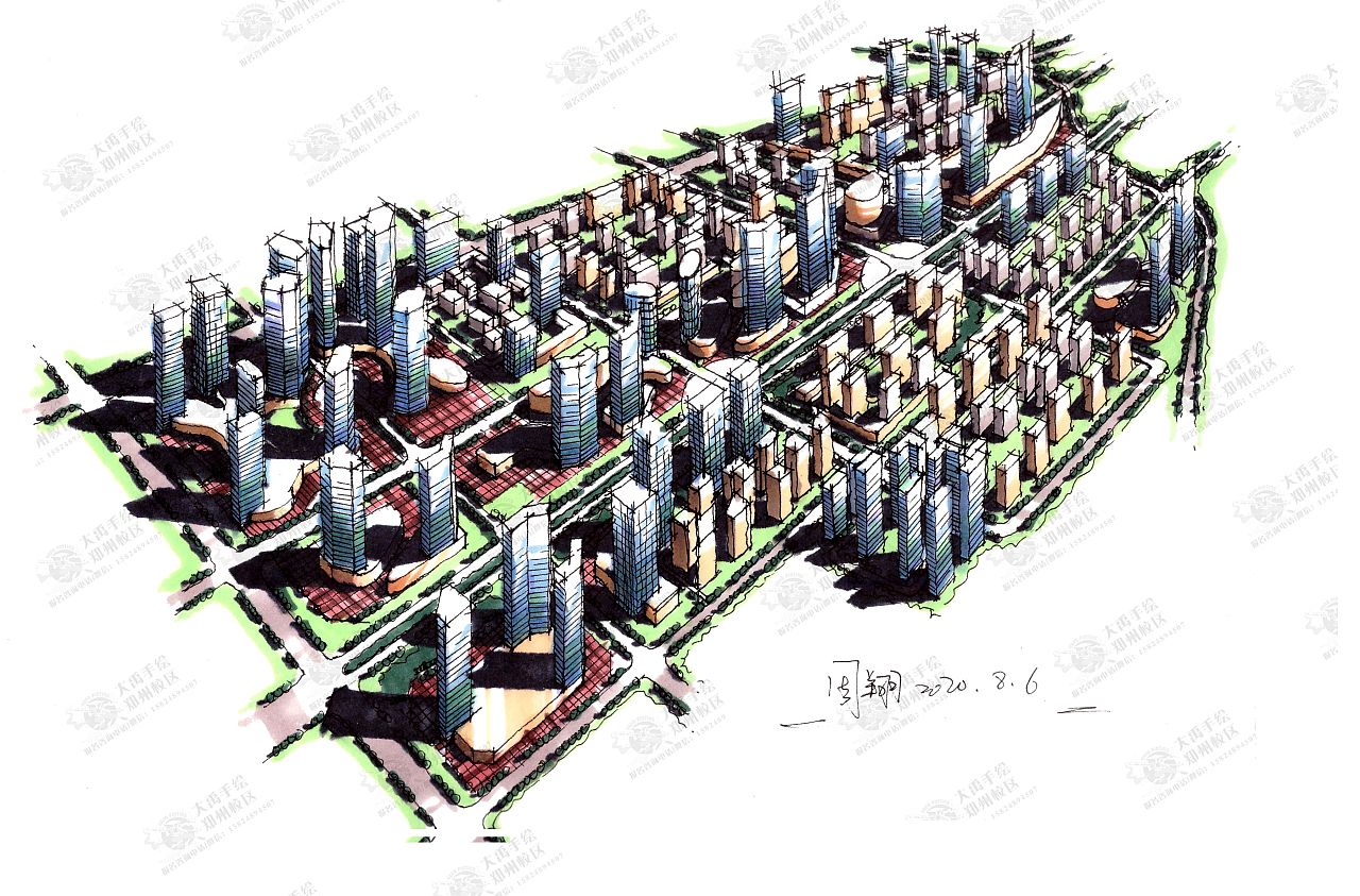 手绘鸟瞰图房子,手绘鸟瞰图  第1张