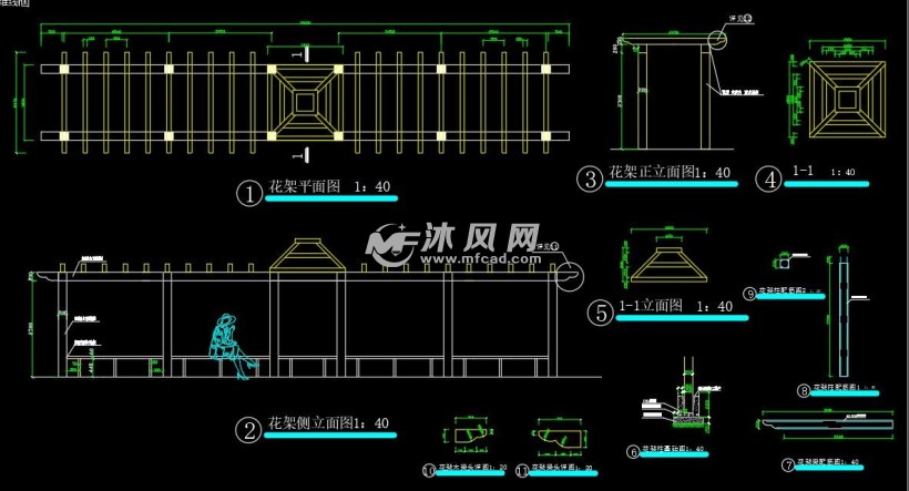 花架施工图花架施工图剖面图  第1张